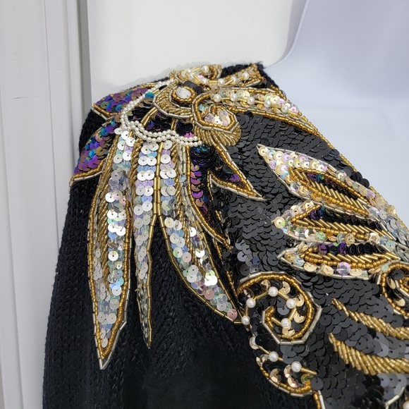 Side Effects Vintage Heavily Sequined Angora Fur Accented Black Sweater Size L - Picture 5 of 14